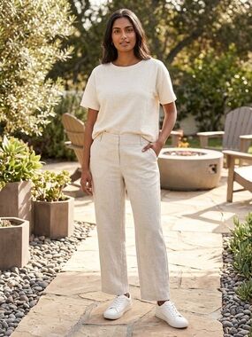 Alfani Linen Rayon Blend Straight Leg Full Length Pants Cream Size 10 GUC
